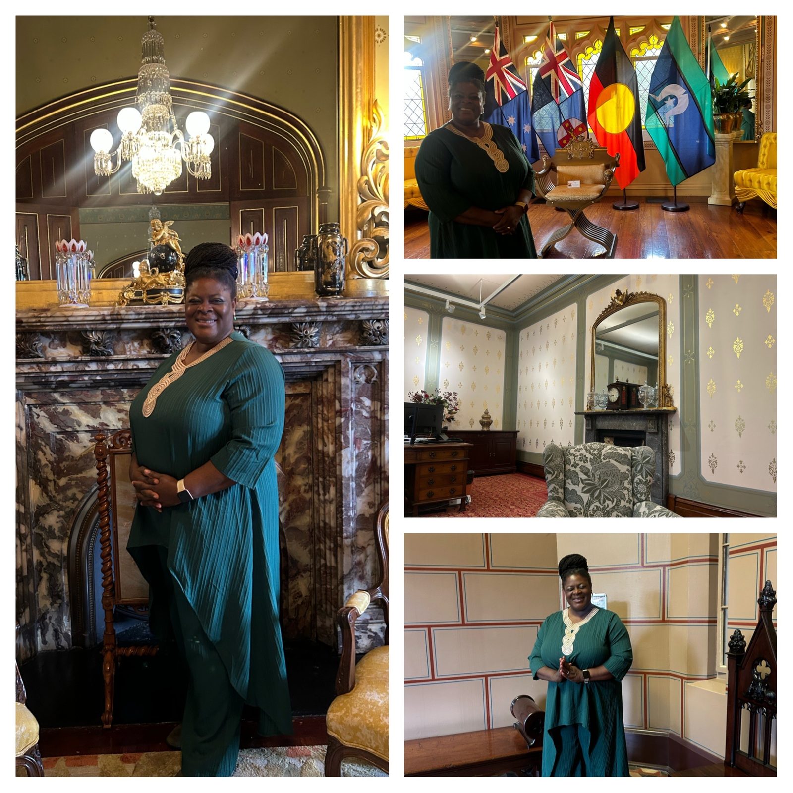 Dr Stephanie Fletcher-Lartey inside Government House, including the vice-regal reception room