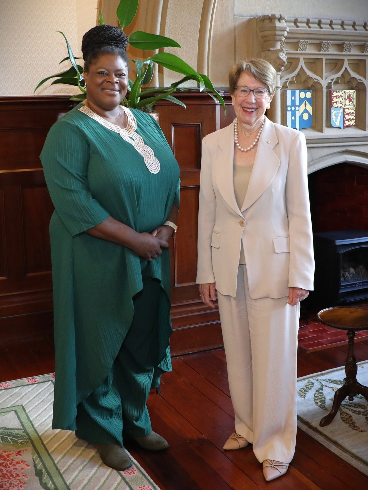 Dr Stephanie Fletcher-Lartey standing with Her Excellency the Honourable Margaret Beazley AC KC
